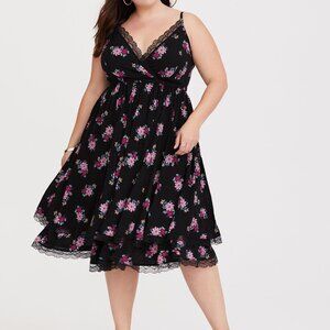 Torrid Midi Dress, Floral, Black, Size 1x